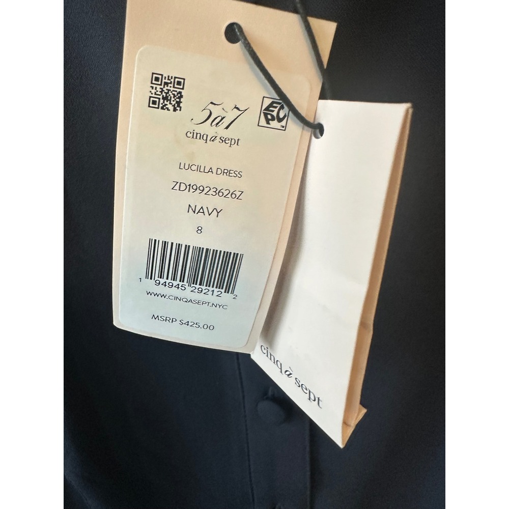 Cinq a Sept Lucilla Dress Navy Blue Pleated Ruffle Ruched Sleeve Mini NWT Size 8 - Picture 6 of 7